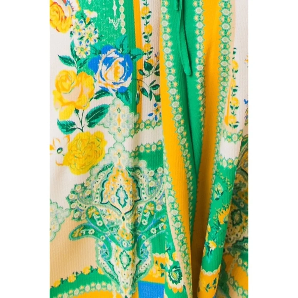 Flying Tomato Green & Ivory Patchwork Print Hanky Hem Halter Dress - Picture 8 of 9